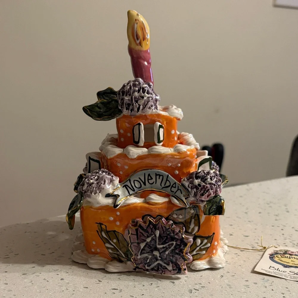 Blue Sky Clayworks Orange and Purple November Birthday Celebration Cake